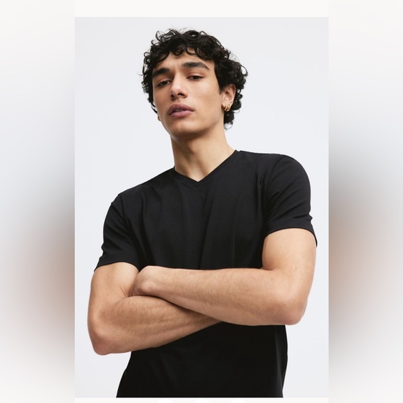 H&M Maroon Slim Fit Short-Sleeve V-Neck Lightweight Cotton T-Shirt Casual Top L - Picture 3 of 16